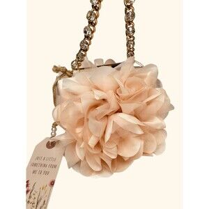 Jewel Badgley Mischka Blush Pink Ruffled Floral Clutch Rhinestone Handle Bag NWT